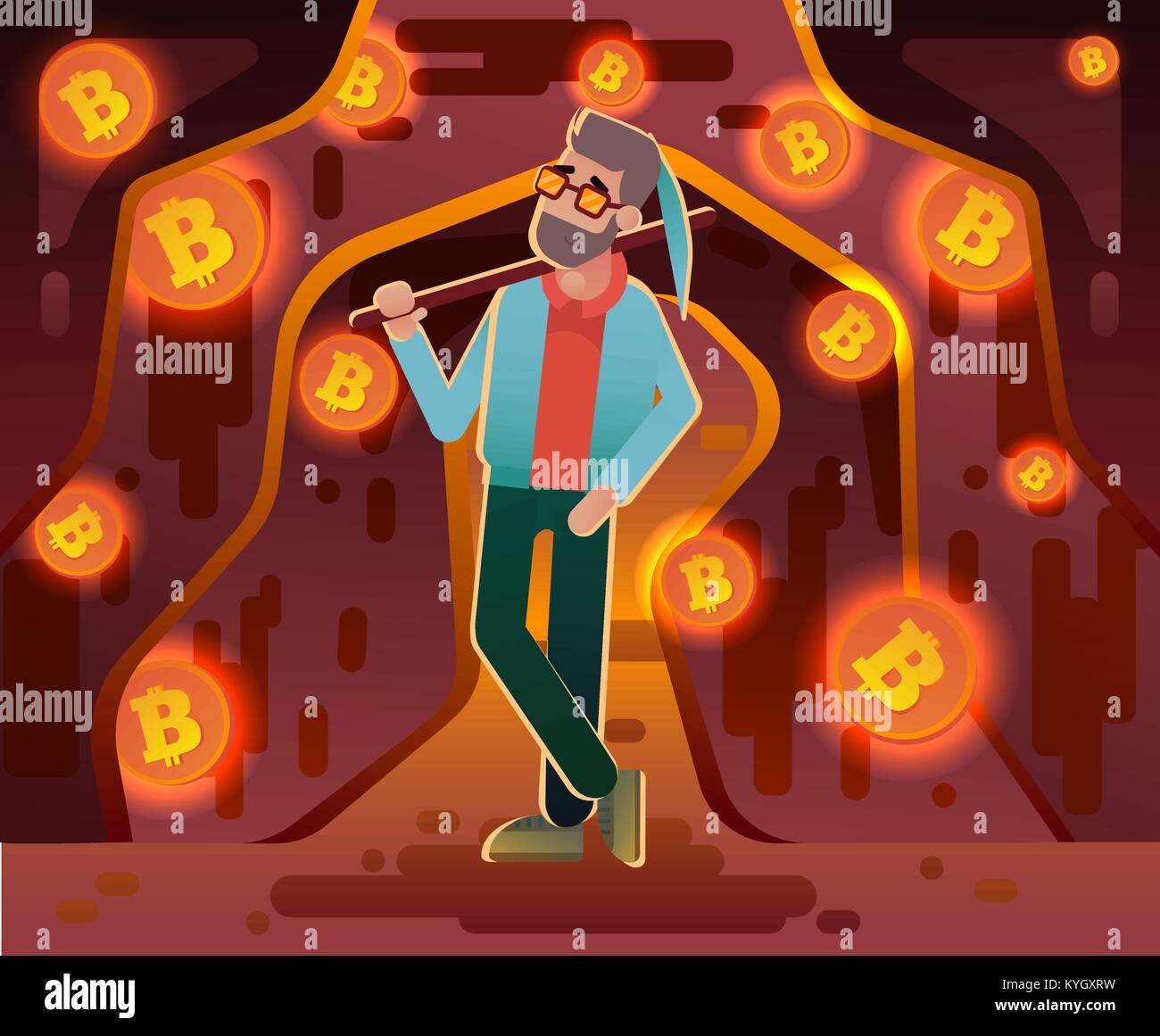 Cr!   ypto Business Concept Businessman Mining Bitcoins And Earning - 